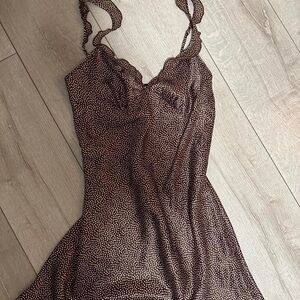 Jones New York Brown and White Polka Dot Chemise